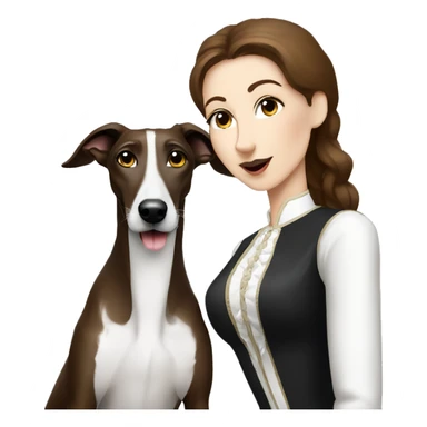Two aristocrat dog black and white galgo kiss with women brown hair  sticker
