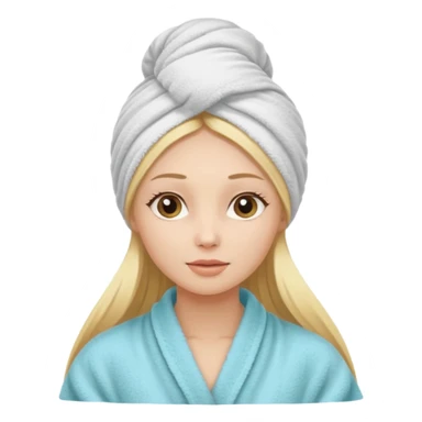 mulher branca e loira cabelo longo com toalha na cabeça tipo spa sticker