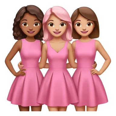 3 besties with professional glammed up looks wearing pink, medium skin tone smiling big sticker