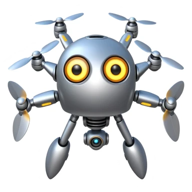 Flying robot, small propellers, glowing eyes. sticker