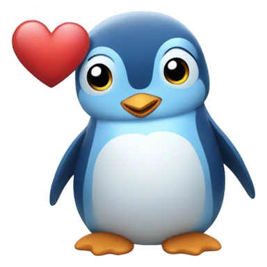 Blue penguin holding a heart. He has a little fluff on his head  sticker