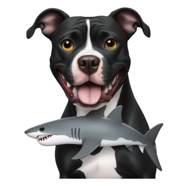 Black pitbull with shark toy playing sticker