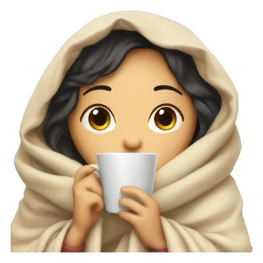 asian girl inside a blanket sipping coffee eyes closed sticker
