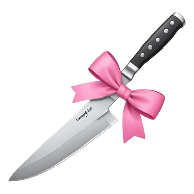 Kitchen knife with a pink bow tied around the handle, emoji style, simple, flat vector, white background, only one object sticker