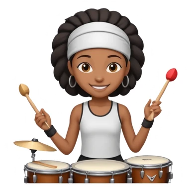 A black girl drummer with a sporty headband and clothes, tapping her drum rhythmically with a grin. sticker