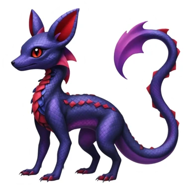 Gothic Black red purple Scaley Exotic Salandit-Umbreon-Suicune-Fakémon-hybrid-creature (full body), 4 legs sticker
