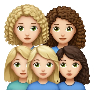 A trio of girls (one straight haired brown eyed brunette, another straight haired Blueish greenish eyed blonde and the last girl a browned eyed curly haired brunette sticker