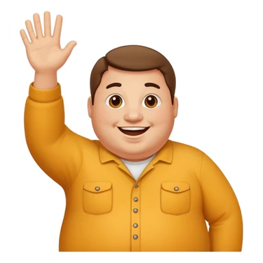 fat happy man waving joyful sticker