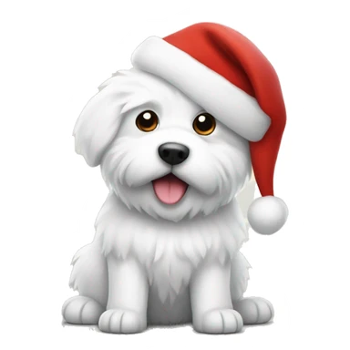 Fluffy white dog wearing a Santa hat sticker