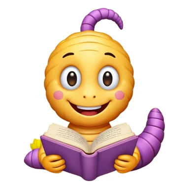 cute worm character reading book sticker