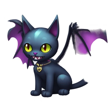   cool edgy kawaii ethereal dark-punk-themed animal vampiric cat-hybrid Fakemon with fangs and bat-wing-ears with a collar full body sticker