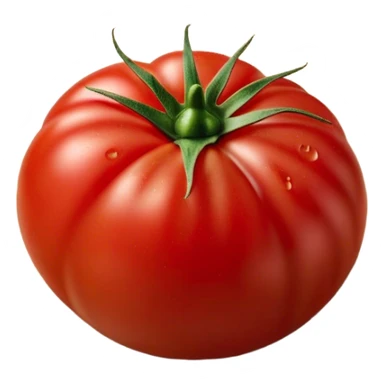 Cinematic juicy ripe tomatoe, deep red, slightly dewy, arranged on a wooden cutting board, soft glowing background, rich and flavorful. sticker