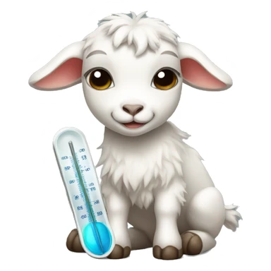 sick baby goat with thermometer sticker