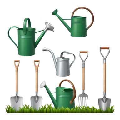gardening tools collection with shovel rake watering can sticker