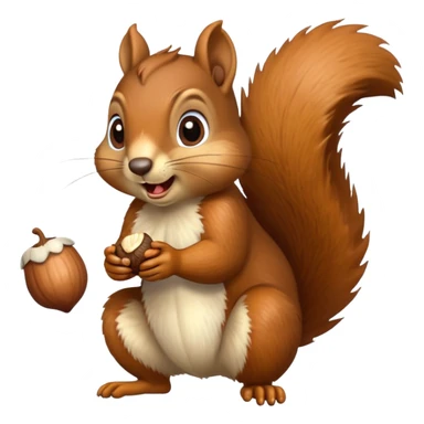 Squirrel with drool coming from mouth, hungry face, eyes fixed on acorn sticker