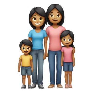 Make an emoji of a family with 2 kids and 1 toddler and 1 of the kids is a female and the toddler is a female and the other kid is a male and their mum is from the Philippines and their dad is from India  sticker