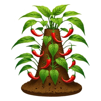 Very Large decorative gnarled alien-futuristic multi-tier space-efficient seeding plant rack, which holds tiny hot pepper plants, constructed from mud and coconut fiber matrix  sticker