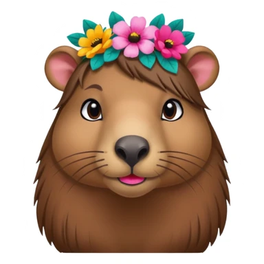 capybara with faka eye lashes and make up on - bright lipstick and eye make up - long brown hair, flowers in her hair

 sticker