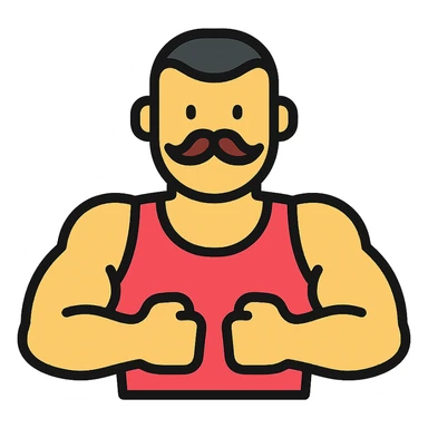 icon vpn app, call warrior, muscular man, buzz cut and Handlebar moustache in the style of an icon sticker