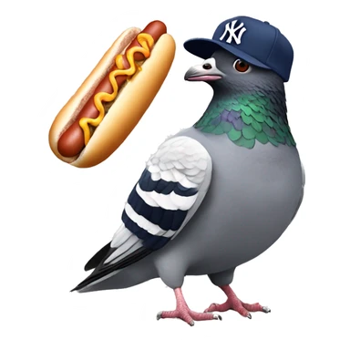 pigeon wearingpigeon wearing New York yankee hat while smashing a hotdog New York yankee hat while eating a hotdog sticker