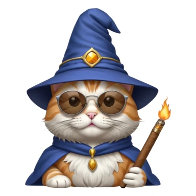 make a cat smoking a cigar with sunglasses and a wizard hat on sticker