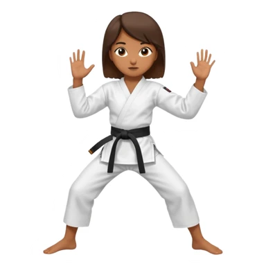 Ragazza castana che pratica karate, ha la cintura nera ed io tradizionale kimono bianco del karate, tira un calcio laterale oppure un pugno oppure è in posizione di guardia sticker