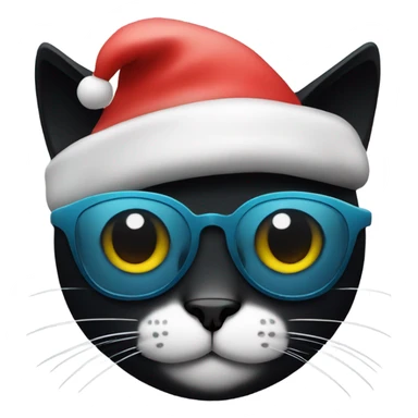 a black cat wearing a christmas hat with thug glasses sticker