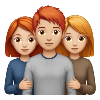 Can you create an image of 3 friends together one with red bright hair light skin one the other with brown hair with some blonde highlights in the hair fair skin the last one with light brown a tint of orange hair sticker