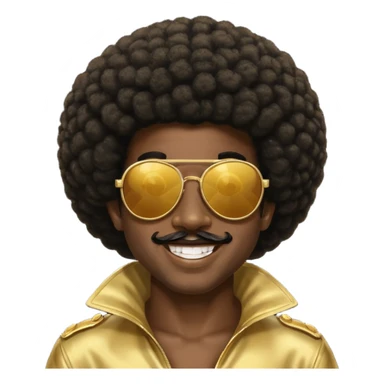 Dark skin black man large Afro with gold pimp sunglasses sticker