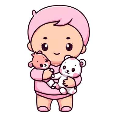 adorable baby in pastel pink outfit with pink teddy bear sticker