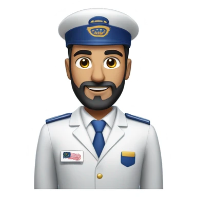 Male Persian Flight attendant with beard at United airlines  sticker
