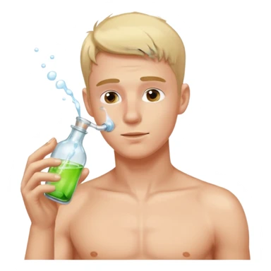 Shirtless white gay male sniffing small bottle sticker