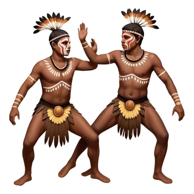 Cinematic Realistic scene of two indigenous male aboriginals performing an Aboriginal Corroboree, adorned in traditional body paint, A corroboree is an Australian Aboriginal ceremonial meeting. It usually includes celebration of Aboriginal mythology and spirituality, which is based in the Dreaming sticker