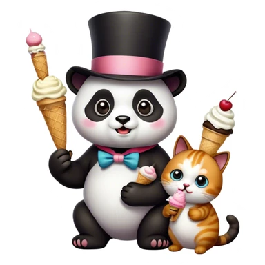Panda eating ice cream + Cat with tophat sticker