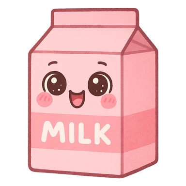 a cute pink milk carton, original design, big eyes, blushing cheeks, joyful sticker