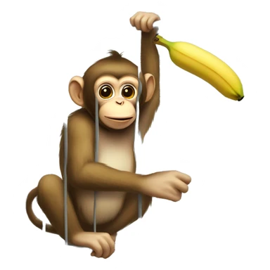 The monkey's outside. Banana inside the cage.  Monkey trying to get the banana out of the cage sticker