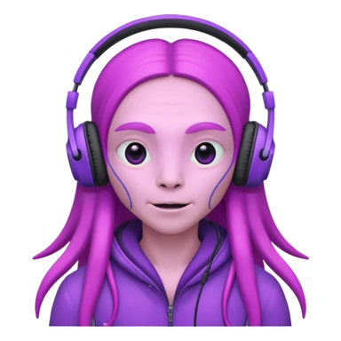 headphone wearing pink alien, purple long haired sticker