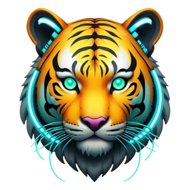 Cyberpunk tiger with neon lights and implants sticker