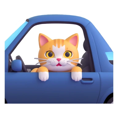 a cute cat peeking out of a broken car window sticker