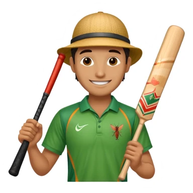 i want a emoji suitable for a logo s well.
it should contain a man holding cricket bat and is wearing all the cricket accessories with no face visible sticker