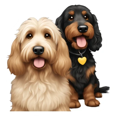 Large Brown goldendoodle and black and tan and cream longhair dachshund sitting together  sticker