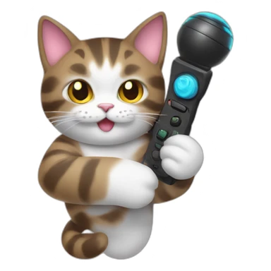 a cat in the hands with a joystick sticker