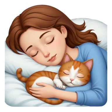 Brown hair Girl and cat sleeping sticker