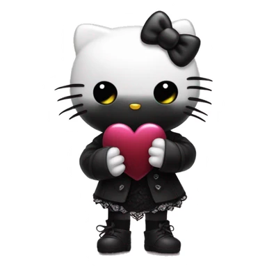 Goth Hello kitty holding a black heart sticker