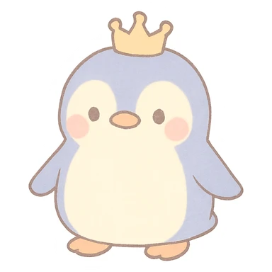 pastel toon style penguin with a crown sticker