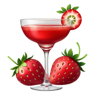 A Vibrant Red Cocktail In Margarita Glass Garnished With Fresh Strawberries Against sticker