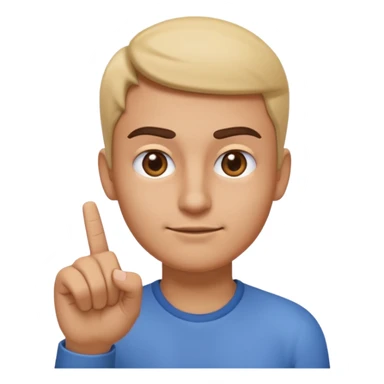 iOS-style 3D emoji: a person with one eyebrow raised, slightly tilted head, and index finger wagging side to side in front of them sticker