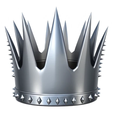 A spiked crown emoji made of silver chrome, sharp yet rounded metallic spikes, glossy reflections, aggressive luxury swag aesthetic, iOS emoji style, centered, clean white background sticker