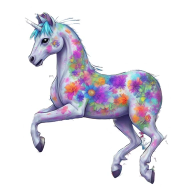 Trippy patchwork Zombie Pegasus unicorn psychedelic flowers floral groovy art neon rave raving sticker