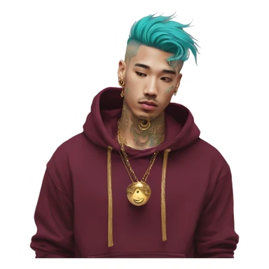 Vintage grunge patina intricate swirls gold jewellery baroque golden sparkle tropical Deep pink maroon burgundy cyan dark hoodie man dyed hair gold piercings nose piercing ear piercings sticker